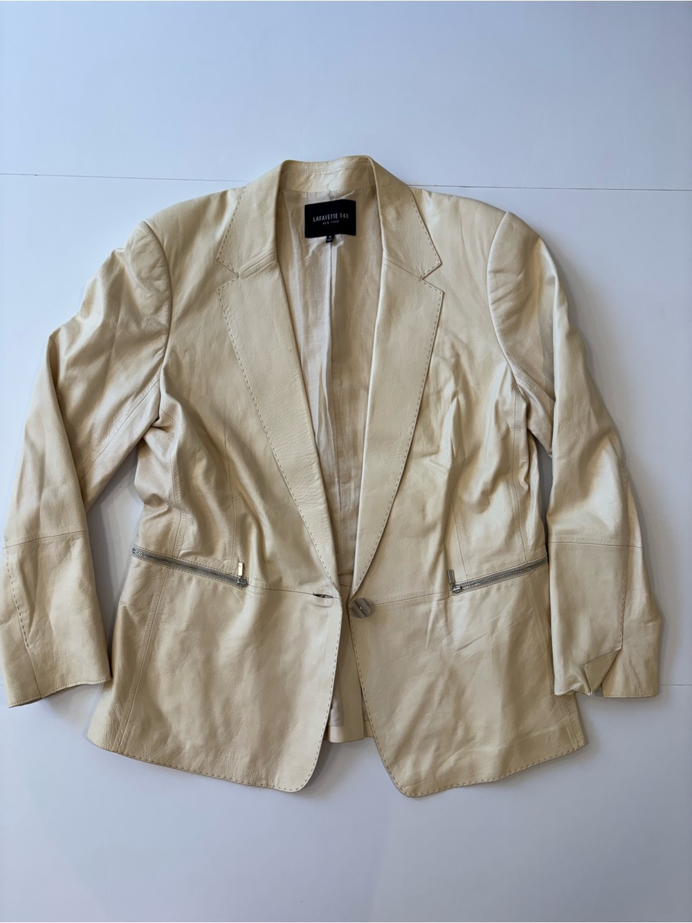 Lafayette 148 New York Cream Leather Blazer Jacket 16